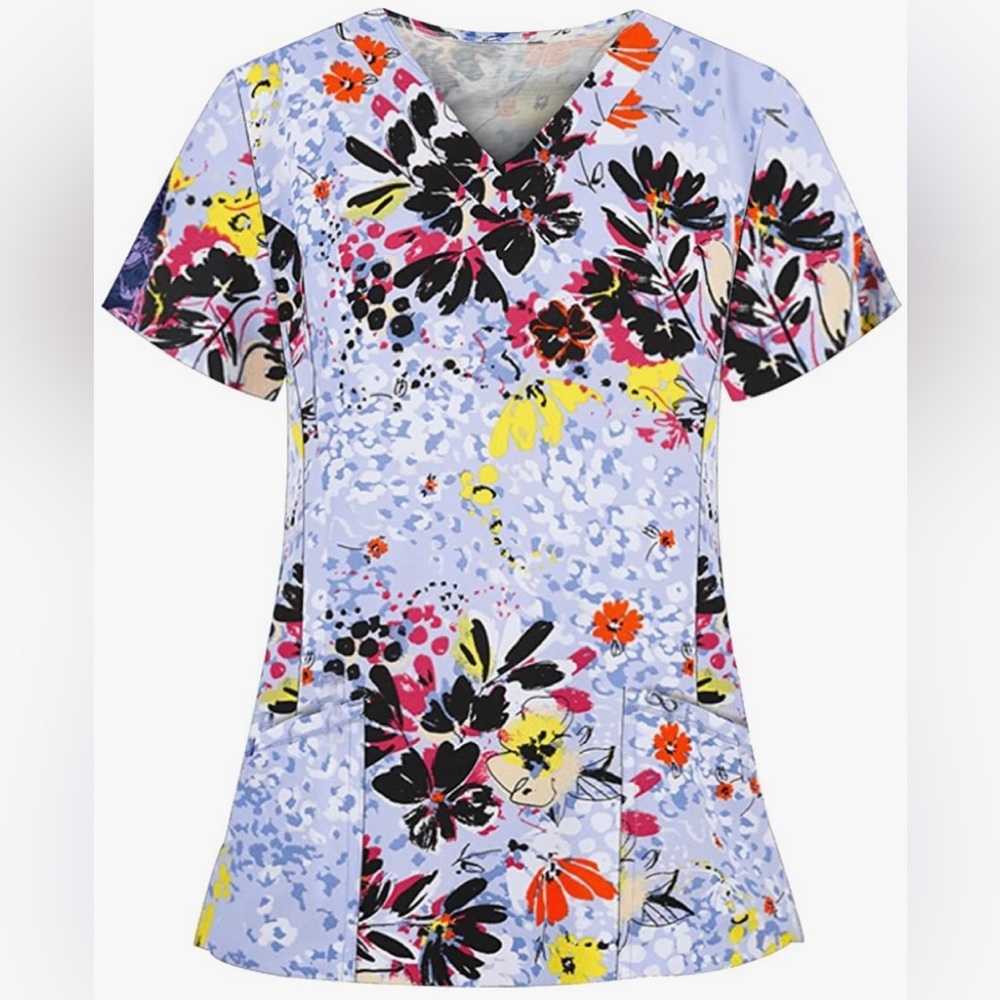 Beautiful Hawaiian theme V-neck scrub top. NWOT